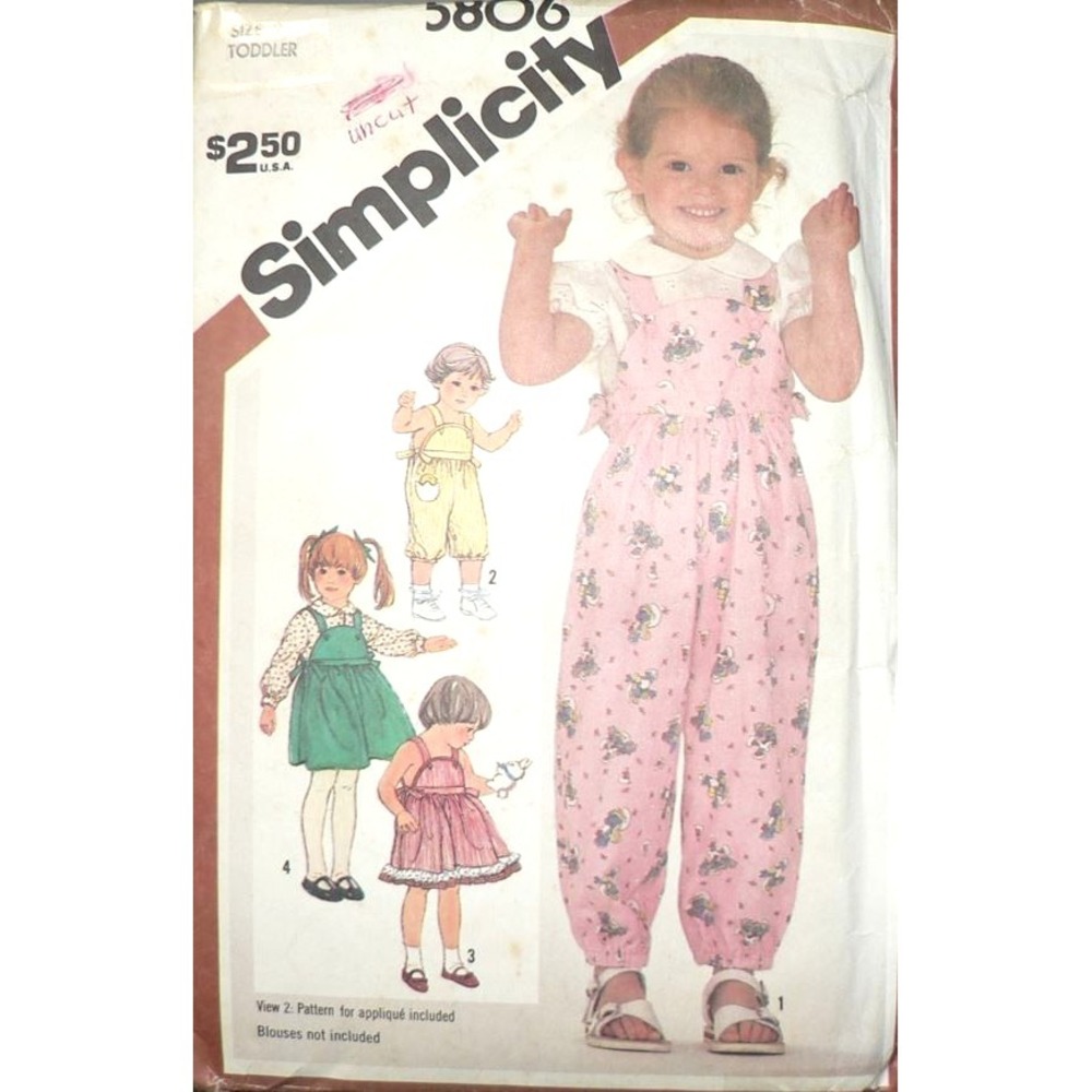 Vintage Girl's Simplicity Sewing Pattern #5806 Jumper Sundress Size 2T Uncut‎